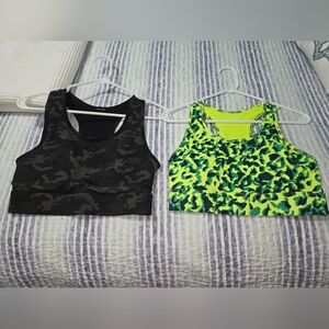 Fabletics Black and Neon Green Camo Sports Bras Set